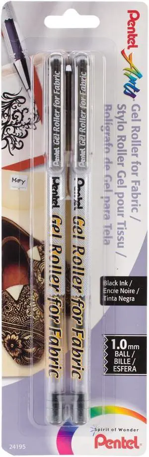 Pentel Arts Gel Roller for Fabric, (1.0mm) Bold Lines, Permanent, Black Ink, Pack of 2 (BN15BP2A) Pentel Arts Gel Roller for Fabric, (1.0mm) Bold Lines, Permanent, Black Ink, Pack of 2 (BN15BP2A)