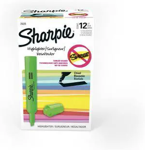 Sharpie Tank Style Highlighters, Chisel Tip, Fluorescent Green, Box of 12 Sharpie Tank Style Highlighters, Chisel Tip, Fluorescent Green, Box of 12