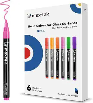 maxtek Dry Erase Markers, Fine Tip, Neon Colors, 6 Count | Glass Whiteboard Markers, White Board Dry Erase Pens maxtek Dry Erase Markers, Fine Tip, Neon Colors, 6 Count | Glass Whiteboard Markers, White Board Dry Erase Pens