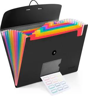13 Pocket Expanding File Folder Accordian File Organizer, A4 Letter Size Paper Document Receipt Holder for School Office Supplies, Black 13 Pocket Expanding File Folder Accordian File Organizer, A4 Letter Size Paper Document Receipt Holder for School Office Supplies, Black