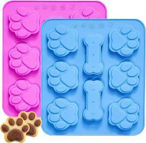 2 Pack Silicone Molds with Puppy Dog Paw and Bone Shaped 2 in 1, Reusable Non-Stick Ice Cube Trays & Flexible Candy Chocolate Molds for Homemade Dog Treats, Pudding 2 Pack Silicone Molds with Puppy Dog Paw and Bone Shaped 2 in 1, Reusable Non-Stick Ice Cube Trays & Flexible Candy Chocolate Molds for Homemade Dog Treats, Pudding