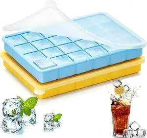 Silicone Ice Cube Tray, Easy Release Flexible Ice Cube Tray with Removable Lid, 24 Ice Cub Per Tray for Whiskey, Freezer, Cocktail, Reusable & BPA Free (Blue+Yellow) Silicone Ice Cube Tray, Easy Release Flexible Ice Cube Tray with Removable Lid, 24 Ice Cub Per Tray for Whiskey, Freezer, Cocktail, Reusable & BPA Free (Blue+Yellow)