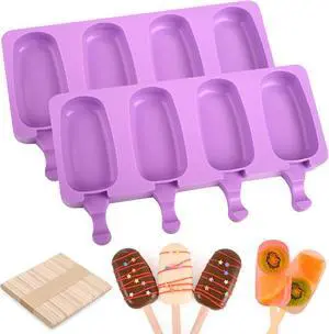 WMKGG Popsicle Silicone Molds Set, 2 PCS Ice Cream Molds(Standard/Purple) | with 50 Wooden Sticks for Cake Pop, Ice Pop, Cakesicles WMKGG Popsicle Silicone Molds Set, 2 PCS Ice Cream Molds(Standard/Purple) | with 50 Wooden Sticks for Cake Pop, Ice Pop, Cakesicles