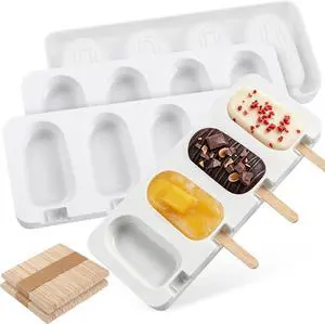 3 Pack Popsicles Molds, Silicone Popsicle Molds 4 Cavities Homemade Ice Cream Largre Oval Cake Pop Mold with 100 Wooden Sticks for DIY Pop,Cakesicles, Cake Pops 3 Pack Popsicles Molds, Silicone Popsicle Molds 4 Cavities Homemade Ice Cream Largre Oval Cake Pop Mold with 100 Wooden Sticks for DIY Pop,Cakesicles, Cake Pops