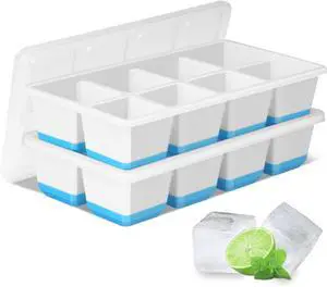 Large Ice Cube Trays 2 Pack, Silicone Easy-Release and Flexible Ice Cube Molds with Lids,1.8" Big Square Cubed Ice Trays for Whiskey and Cocktail, BPA Free and Dishwasher Safe (Blue White) Large Ice Cube Trays 2 Pack, Silicone Easy-Release and Flexible Ice Cube Molds with Lids,1.8" Big Square Cubed Ice Trays for Whiskey and Cocktail, BPA Free and Dishwasher Safe (Blue White)