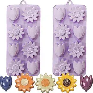 Flower Ice Cube Molds Silicone 2Pcs Sun Flower Chocolate Candy Molds for Baking Tulip Shape Jello Molds Pudding Molds for Desserts Soap Making (Pack of 2) Flower Ice Cube Molds Silicone 2Pcs Sun Flower Chocolate Candy Molds for Baking Tulip Shape Jello Molds Pudding Molds for Desserts Soap Making (Pack of 2)