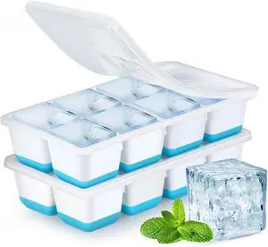 Large Ice Cube Trays with Lid, Jrisbo 2 Pack Stackable Silicone Ice Cube Molds for Freezer, Easy Release 16 Big Square Ice Trays for Whisky Cocktails (Blue) Large Ice Cube Trays with Lid, Jrisbo 2 Pack Stackable Silicone Ice Cube Molds for Freezer, Easy Release 16 Big Square Ice Trays for Whisky Cocktails (Blue)