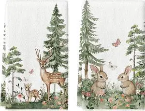 Artoid Mode Elk Bunny Tree Flowers Spring Kitchen Towels Dish Towels, 18x26 Inch Farmhouse Butterfly Decoration Hand Towels Set of 2 Artoid Mode Elk Bunny Tree Flowers Spring Kitchen Towels Dish Towels, 18x26 Inch Farmhouse Butterfly Decoration Hand Towels Set of 2
