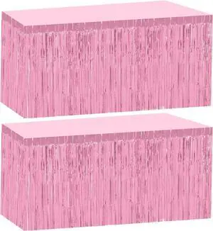 2 Pack 29.5x108 Inch Pink Foil Tinsel Fringe Table Skirts, Disposable Table Skirts for Rectangle Tables Curtains Backdrop Parade Wedding Floats Baby Shower Birthday Mardi Gras Party 2 Pack 29.5x108 Inch Pink Foil Tinsel Fringe Table Skirts, Disposable Table Skirts for Rectangle Tables Curtains Backdrop Parade Wedding Floats Baby Shower Birthday Mardi Gras Party