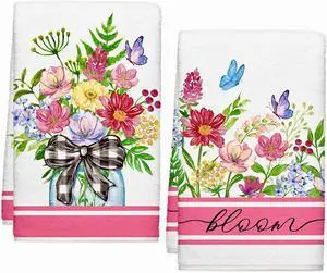 Summer Wildflower Kitchen Towels, Butterfly Dish Towels Set of 2, Spring Watercolor Pink Floral Farmhouse 18 x 26 Inch Hand Towel Quick Drying Dishcloth Decor for Kitchen Bathroom Home Summer Wildflower Kitchen Towels, Butterfly Dish Towels Set of 2, Spring Watercolor Pink Floral Farmhouse 18 x 26 Inch Hand Towel Quick Drying Dishcloth Decor for Kitchen Bathroom Home
