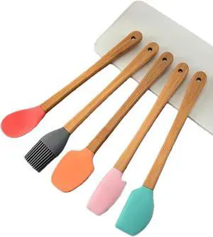 5 Piece Silicone Spatulas,Mini Rubber Spatula Bamboo Handle,Heat Resistant Silicone Set,Non-Stick Kitchen Utensils For Baking,Cooking and Stir(colorful) 5 Piece Silicone Spatulas,Mini Rubber Spatula Bamboo Handle,Heat Resistant Silicone Set,Non-Stick Kitchen Utensils For Baking,Cooking and Stir(colorful)