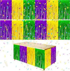 codree 2 PCS Mardi Gras Party Table Skirt- 29 x 109 Inch Mardi Gras Metallic Fringe Table Skirts-Purple Gold Green Tinsel Foil Fringe Decoration for Mardi Gras Holiday New Orleans Masquerade Party codree 2 PCS Mardi Gras Party Table Skirt- 29 x 109 Inch Mardi Gras Metallic Fringe Table Skirts-Purple Gold Green Tinsel Foil Fringe Decoration for Mardi Gras Holiday New Orleans Masquerade Party