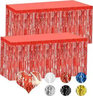 2 Pack 29.5x108 Inch Red Foil Tinsel Fringe Table Skirts, Disposable Table Skirts for Rectangle Tables Curtains Backdrop Parade Wedding Floats Baby Shower Birthday Mardi Gras Party 2 Pack 29.5x108 Inch Red Foil Tinsel Fringe Table Skirts, Disposable Table Skirts for Rectangle Tables Curtains Backdrop Parade Wedding Floats Baby Shower Birthday Mardi Gras Party