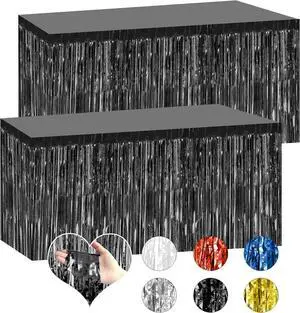 2 Pack 29.5x108 Inch Black Foil Tinsel Fringe Table Skirts, Disposable Table Skirts for Rectangle Tables Curtains Backdrop Parade Wedding Floats Baby Shower Birthday Mardi Gras Party 2 Pack 29.5x108 Inch Black Foil Tinsel Fringe Table Skirts, Disposable Table Skirts for Rectangle Tables Curtains Backdrop Parade Wedding Floats Baby Shower Birthday Mardi Gras Party