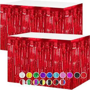 timecity 2 Packs Red Table Skirts Metallic Foil Fringe Table Skirt Streamer Backdrop for Valention Day Birthday Wedding Engagement Bachelorette Christmas Celebration Party Decorations, 29.5x108 Inch timecity 2 Packs Red Table Skirts Metallic Foil Fringe Table Skirt Streamer Backdrop for Valention Day Birthday Wedding Engagement Bachelorette Christmas Celebration Party Decorations, 29.5x108 Inch