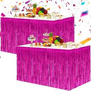 BEISHIDA 2 Pack Metallic Tinsel Foil Fringe Table Skirts for Rectangle & Round Tables Hot Pink Kids' Birthday, Holiday Cartoon Party Decorations for Birthday Valentines Baby Shower Festive Events BEISHIDA 2 Pack Metallic Tinsel Foil Fringe Table Skirts for Rectangle & Round Tables Hot Pink Kids' Birthday, Holiday Cartoon Party Decorations for Birthday Valentines Baby Shower Festive Events