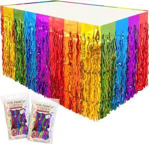 2 Pack Wavy Rainbow Table Skirts, Metallic Tinsel Foil Fringe | Rainbow Party Decorations, Birthday Wedding Party Supplies 2 Pack Wavy Rainbow Table Skirts, Metallic Tinsel Foil Fringe | Rainbow Party Decorations, Birthday Wedding Party Supplies