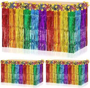 4Pcs Pride Rainbow Table Skirt Metallic Foil Fringe Garland Set | Metallic Foil Tinsel, LGBT Pride Month Parade Party, Vibrant Pride Decorations, 4Pc Rainbow Table Skirt Fringe Set 4Pcs Pride Rainbow Table Skirt Metallic Foil Fringe Garland Set | Metallic Foil Tinsel, LGBT Pride Month Parade Party, Vibrant Pride Decorations, 4Pc Rainbow Table Skirt Fringe Set