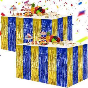BEISHIDA 2 Pack Blue Gold Table Skirts Party Decorations Metallic Tinsel Foil Fringe Table Skirts for Birthday Retirement Anniversary Graduation Congrats 2026 Party BEISHIDA 2 Pack Blue Gold Table Skirts Party Decorations Metallic Tinsel Foil Fringe Table Skirts for Birthday Retirement Anniversary Graduation Congrats 2026 Party