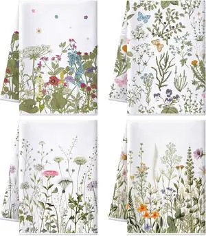 Bencailor 4 Pcs Wildflower Kitchen Towels Floral Hand Tea Towels Gifts | White Green Leaves Dishcloths Fast Drying Decorative Set Decor Housewarming Gift for Cooking Kitchen Bathroom Bencailor 4 Pcs Wildflower Kitchen Towels Floral Hand Tea Towels Gifts | White Green Leaves Dishcloths Fast Drying Decorative Set Decor Housewarming Gift for Cooking Kitchen Bathroom