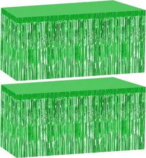 2 Pack 29.5x108 Inch Green Foil Tinsel Fringe Table Skirts, Disposable Table Skirts for Rectangle Tables Curtains Backdrop Parade Wedding Floats Baby Shower Birthday Mardi Gras Party 2 Pack 29.5x108 Inch Green Foil Tinsel Fringe Table Skirts, Disposable Table Skirts for Rectangle Tables Curtains Backdrop Parade Wedding Floats Baby Shower Birthday Mardi Gras Party