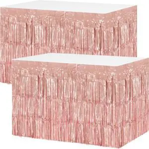 timecity 2 Packs Rose Gold Table Skirts Metallic Foil Fringe Table Skirt Streamer Backdrop for Bachelorette Valentine's Day Birthday Bridal Shower Engagement Party Decorations, 29.5x108 Inch timecity 2 Packs Rose Gold Table Skirts Metallic Foil Fringe Table Skirt Streamer Backdrop for Bachelorette Valentine's Day Birthday Bridal Shower Engagement Party Decorations, 29.5x108 Inch