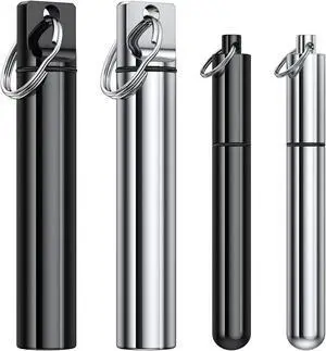 TecQach 4 Pieces Metal Portable Toothpick Holder, aluminum alloy Pocket Toothpick Holder Aluminum Waterproof Case Toothpick Container with Keychain for Outdoor Picnic and Camping(Silver, Black) TecQach 4 Pieces Metal Portable Toothpick Holder, aluminum alloy Pocket Toothpick Holder Aluminum Waterproof Case Toothpick Container with Keychain for Outdoor Picnic and Camping(Silver, Black)