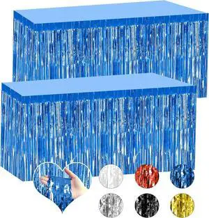 2 Pack 29.5x108 Inch Blue Foil Tinsel Fringe Table Skirts, Disposable Table Skirts for Rectangle Tables Curtains Backdrop Parade Wedding Floats Baby Shower Birthday Mardi Gras Party 2 Pack 29.5x108 Inch Blue Foil Tinsel Fringe Table Skirts, Disposable Table Skirts for Rectangle Tables Curtains Backdrop Parade Wedding Floats Baby Shower Birthday Mardi Gras Party