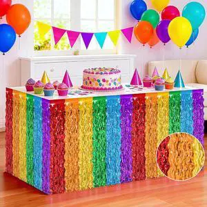 2Pack Rainbow Table Skirt Tinsel Fringe for Class Birthday Party Decor | Metallic Foil Fringe, 29.5X108In, Self-Adhesive Tape for Quick Setup, Wavy Rainbow Colors, Perfect for Back to School Decor 2Pack Rainbow Table Skirt Tinsel Fringe for Class Birthday Party Decor | Metallic Foil Fringe, 29.5X108In, Self-Adhesive Tape for Quick Setup, Wavy Rainbow Colors, Perfect for Back to School Decor