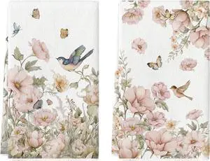 Artoid Mode Floral Bird Butterfly Spring Kitchen Towels Dish Towels, 18x26 Inch Farmhouse Summer Decoration Cleaning Set of 2 Artoid Mode Floral Bird Butterfly Spring Kitchen Towels Dish Towels, 18x26 Inch Farmhouse Summer Decoration Cleaning Set of 2