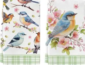Bird Kitchen Towels, Floral Spring Kitchen Bathroom Dish Towels, 2-Pack, 18x26 Inch, Multicolor, Polyester Bird Kitchen Towels, Floral Spring Kitchen Bathroom Dish Towels, 2-Pack, 18x26 Inch, Multicolor, Polyester