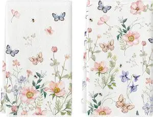 Artoid Mode Floral Leaves Butterfly Spring Kitchen Towels Dish Towels, 18x26 Inch Seasonal Summer Decoration Hand Towels Set of 2 Artoid Mode Floral Leaves Butterfly Spring Kitchen Towels Dish Towels, 18x26 Inch Seasonal Summer Decoration Hand Towels Set of 2