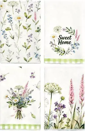 Summer Floral Kitchen Towels Garden Wreath Bouquet Wildflowers | Dish Hand Towels, Bouquet Wildflowers Print, 18x26 Inch, Soft Absorbent Durable, for Bathroom Dining Home Decor, 4 Pack Summer Floral Kitchen Towels Garden Wreath Bouquet Wildflowers | Dish Hand Towels, Bouquet Wildflowers Print, 18x26 Inch, Soft Absorbent Durable, for Bathroom Dining Home Decor, 4 Pack