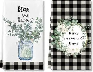 Eucalyptus Leaves Kitchen Dish Towel , 2 Pack Bless Our Home Sweet Home Quotes Buffalo Plaid Absorbent Kitchen Towel, Absorbent Drying Tea Towels for Cooking Baking, 18 x 28 (Eucalyptus Leaves) Eucalyptus Leaves Kitchen Dish Towel , 2 Pack Bless Our Home Sweet Home Quotes Buffalo Plaid Absorbent Kitchen Towel, Absorbent Drying Tea Towels for Cooking Baking, 18 x 28 (Eucalyptus Leaves)