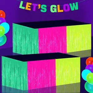 Glow in the Dark Party Supplies Fringe Table Skirt, 2 Pack Colorful Fluorescent Table Skirts Glow Streamers for Neon Birthday Party Decorations Glow in the Dark Party Supplies Fringe Table Skirt, 2 Pack Colorful Fluorescent Table Skirts Glow Streamers for Neon Birthday Party Decorations