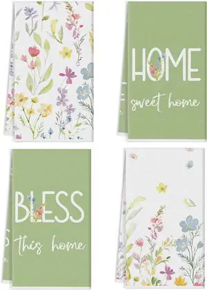 Floral Kitchen Dish Towels Set of 4, Summer Spring Wildflower Decorative Kitchen Towels, Printed Absorbent Hand Towels for Kitchen Bathroom Table Dining Decor, 15.75x23.23 Inches Floral Kitchen Dish Towels Set of 4, Summer Spring Wildflower Decorative Kitchen Towels, Printed Absorbent Hand Towels for Kitchen Bathroom Table Dining Decor, 15.75x23.23 Inches