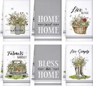 Boyiee Set of 6 Floral Kitchen Towels Wildflower Dish Towels Butterfly Truck Tea Towels 24 x 16 Inches Absorbent Hand Towels Flower Lover Housewarming Gifts for Farmhouse Kitchen Bathroom Decorations Boyiee Set of 6 Floral Kitchen Towels Wildflower Dish Towels Butterfly Truck Tea Towels 24 x 16 Inches Absorbent Hand Towels Flower Lover Housewarming Gifts for Farmhouse Kitchen Bathroom Decorations