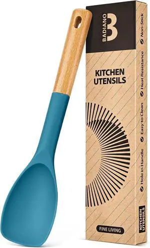 Badiano Silicone Spoonula Spatula, Nonstick Rubber Spoon, TURQ | Heat Resistant, Sturdy Bpa-Free Matte Silicone, Wooden Handle, Great for Stirring, Scraping and Folding Badiano Silicone Spoonula Spatula, Nonstick Rubber Spoon, TURQ | Heat Resistant, Sturdy Bpa-Free Matte Silicone, Wooden Handle, Great for Stirring, Scraping and Folding