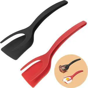 2-in-1 Egg Flipper Spatula Tongs Set - Non-Stick Silicone Grip and Flip Cooking Utensils for Omelets, Pancakes, Fish, and Burgers - 2 PCS Kitchen Cooking Tools (Black & Red) 2-in-1 Egg Flipper Spatula Tongs Set - Non-Stick Silicone Grip and Flip Cooking Utensils for Omelets, Pancakes, Fish, and Burgers - 2 PCS Kitchen Cooking Tools (Black & Red)