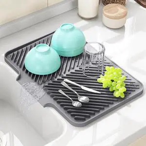 Dish Drying Mat Kitchen Counter - Silicone Dish Drying Pad with Built-in Drain for Sink, Refrigerator and Drawer Liner, Easy Clean, Non-Slip, Heat Resistant, 14.8" x 10.7" Dish Drying Mat Kitchen Counter - Silicone Dish Drying Pad with Built-in Drain for Sink, Refrigerator and Drawer Liner, Easy Clean, Non-Slip, Heat Resistant, 14.8" x 10.7"