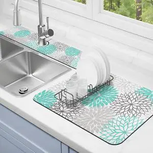 Dish Drying Mat for Kitchen Counter Matt, 2PCS 19"x12" Dish Drainer Mat & 24"x5.5" Sink Splash Guard, Super Absorbent Non-slip Rubber Backed Dish Drying Mat for Kitchen Counter Matt, 2PCS 19"x12" Dish Drainer Mat & 24"x5.5" Sink Splash Guard, Super Absorbent Non-slip Rubber Backed