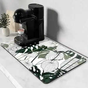 Rnivvi Coffee Mat, 12" x 19" Cute Coffee Bar Mats for Espresso Machine Station Accessories and Organizer, Hide Stain Rubber Backed Absorbent Dish Drying Pad for Kitchen Counter, Tropical Leaves Rnivvi Coffee Mat, 12" x 19" Cute Coffee Bar Mats for Espresso Machine Station Accessories and Organizer, Hide Stain Rubber Backed Absorbent Dish Drying Pad for Kitchen Counter, Tropical Leaves