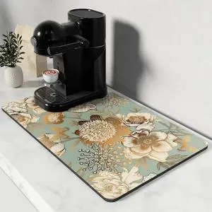 Rnivvi Coffee Mat, 12" x 19" Cute Coffee Bar Mats for Espresso Machine Station Accessories and Organizer, Hide Stain Rubber Backed Absorbent Dish Drying Pad for Kitchen Counter, Retro Flower Rnivvi Coffee Mat, 12" x 19" Cute Coffee Bar Mats for Espresso Machine Station Accessories and Organizer, Hide Stain Rubber Backed Absorbent Dish Drying Pad for Kitchen Counter, Retro Flower
