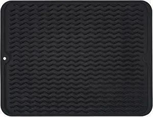 Large 17" x 14" Silicone Dish Drying Mat for Kitchen Counter, Easy clean, Quick Dry, Heat-resistant Dish Drainer Mat for Sink,Refrigerator or Drawer liner (Food Grade Silicone-Black) Large 17" x 14" Silicone Dish Drying Mat for Kitchen Counter, Easy clean, Quick Dry, Heat-resistant Dish Drainer Mat for Sink,Refrigerator or Drawer liner (Food Grade Silicone-Black)