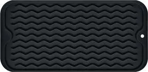 Silicone Dish Drying Mat, Non-Slip Easy Clean Sink Mat, Black, 12" x 6" | Quick-Dry Ridges, Large Heat-resistant Dish Drainer Mat for Kitchen Counter, Hangable & Roll-Up for Storage, Dishwasher Safe Silicone Dish Drying Mat, Non-Slip Easy Clean Sink Mat, Black, 12" x 6" | Quick-Dry Ridges, Large Heat-resistant Dish Drainer Mat for Kitchen Counter, Hangable & Roll-Up for Storage, Dishwasher Safe