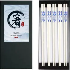 Porcelain Chopsticks Set of 5 Pairs, Reusable Bone Ceramic Chopsticks, Dishwasher Safe, Non-Slip Design, Elegant Gift Box for Family or Restaurant Use (lotus) Porcelain Chopsticks Set of 5 Pairs, Reusable Bone Ceramic Chopsticks, Dishwasher Safe, Non-Slip Design, Elegant Gift Box for Family or Restaurant Use (lotus)