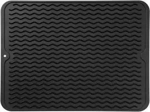 MicoYang Silicone Dish Drying Mat Quick-Dry Ridges Counter & Sink Pad, Heat-Resistant Trivet to 450°F, Non-Slip & Dishwasher Safe, Roll-Up Storage, 18 Colors & 9 Sizes (Black, 16"×12") MicoYang Silicone Dish Drying Mat Quick-Dry Ridges Counter & Sink Pad, Heat-Resistant Trivet to 450°F, Non-Slip & Dishwasher Safe, Roll-Up Storage, 18 Colors & 9 Sizes (Black, 16"×12")