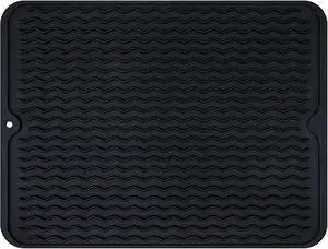 Rainspire Dish Drying Mats For Kitchen Counter, Silicone Dish Mat Drying Kitchen Mat, Food Grade Silicone Sink Drying Mat, Quick Dry Slip Resistant Kitchen Mats, 16x12inch, Black Rainspire Dish Drying Mats For Kitchen Counter, Silicone Dish Mat Drying Kitchen Mat, Food Grade Silicone Sink Drying Mat, Quick Dry Slip Resistant Kitchen Mats, 16x12inch, Black