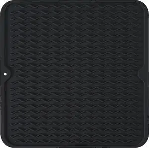 Silicone Dish Drying Mat, Non-Slip Easy Clean Sink Mat Large Heat-resistant Dish Drainer Mat for Kitchen Counter, Sink, Refrigerator or Drawer liner (12" x 12", BLACK) Silicone Dish Drying Mat, Non-Slip Easy Clean Sink Mat Large Heat-resistant Dish Drainer Mat for Kitchen Counter, Sink, Refrigerator or Drawer liner (12" x 12", BLACK)