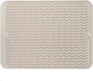 MicoYang Silicone Dish Drying Mat Quick-Dry Ridges Counter & Sink Pad, Heat-Resistant Trivet to 450°F, Non-Slip & Dishwasher Safe, Roll-Up Storage, 18 Colors & 9 Sizes (Tapioca, 16"×12") MicoYang Silicone Dish Drying Mat Quick-Dry Ridges Counter & Sink Pad, Heat-Resistant Trivet to 450°F, Non-Slip & Dishwasher Safe, Roll-Up Storage, 18 Colors & 9 Sizes (Tapioca, 16"×12")